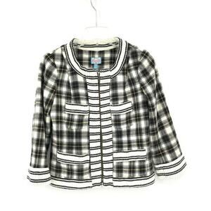 Plenty Tracy Reese Womens Plaid Bomber Jacket Sz 2 Black Cream Round Neck‎